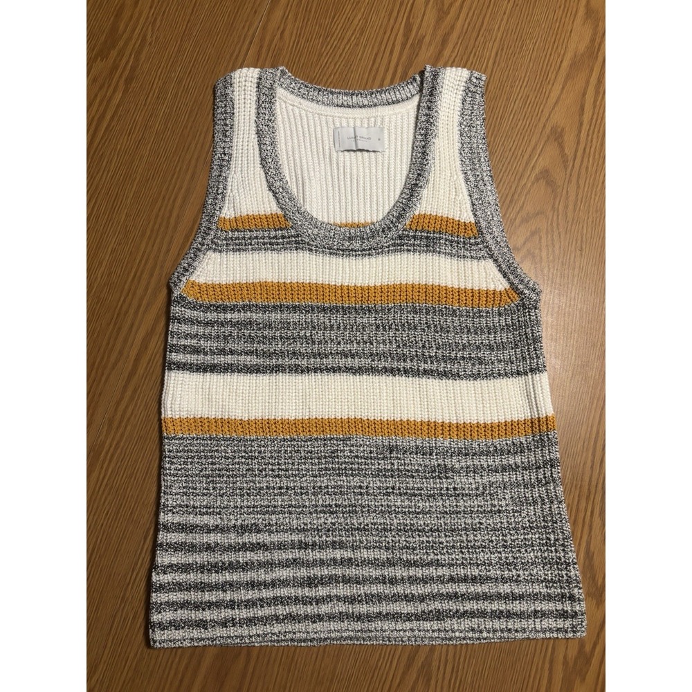 Lucky Brand Sweater Tank Top Womens Medium Striped Gray Mustard‎ Knit